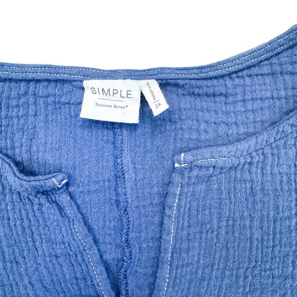 Suzanne Betro 'Simple' Navy Blue Boho Crop Top 2X - Lightweight Textured Rayon, - Picture 4 of 4